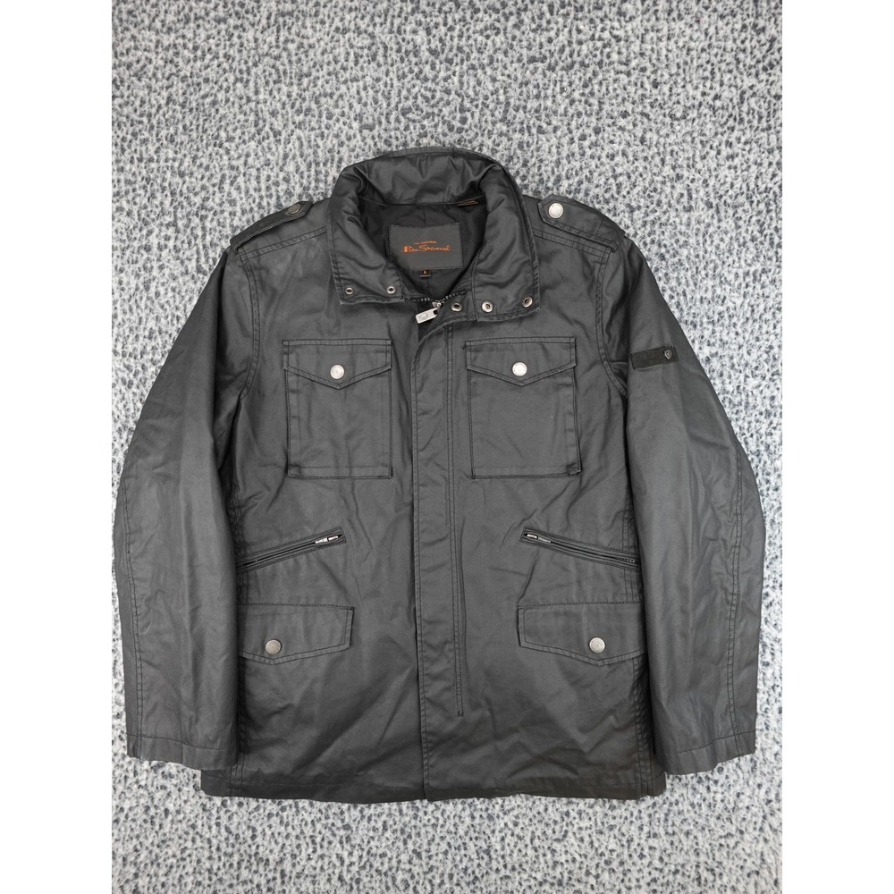 Ben Sherman Field Jacket Mens Large Black MB4211 Utility Multi-Pocket Cotton